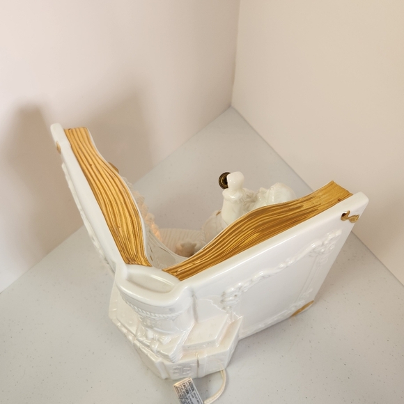 Santa Claus Christmas Eve Fireplace Light Up Lamp Vintage White Gold Decoration - Picture 7 of 12